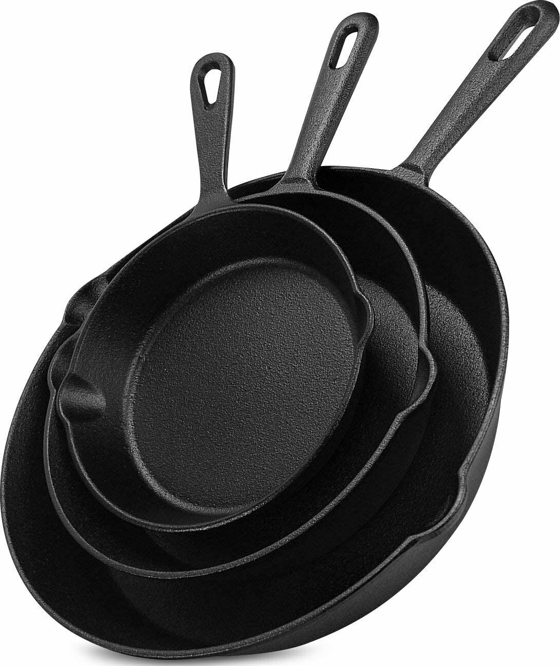 3-Piece Pre-Seasoned Cast Iron Skillet Set – 6”, 8” & 10” Frying Pans for Cooking