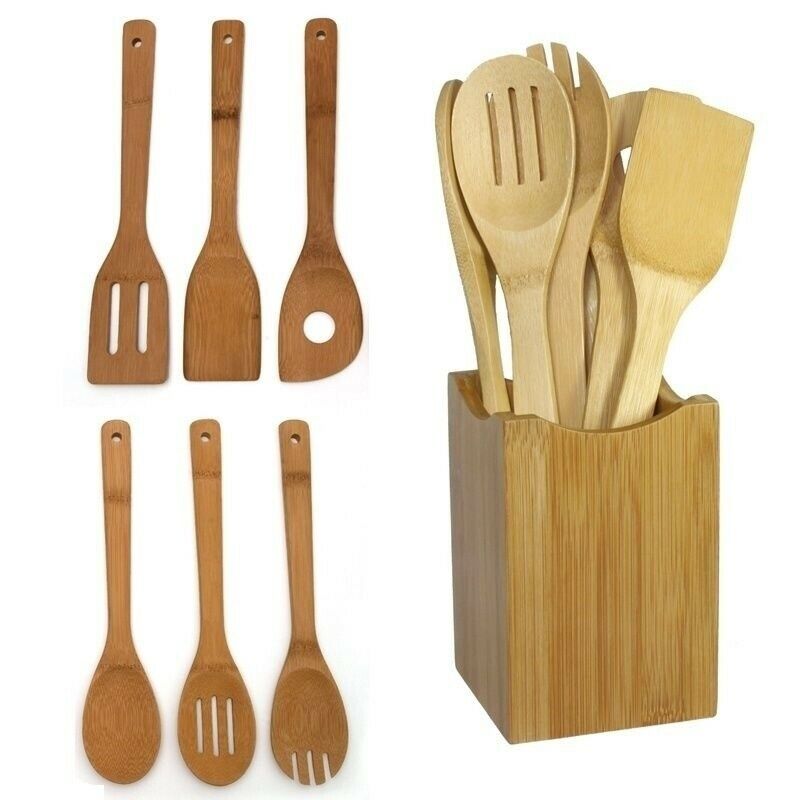 6-Piece Bamboo Cooking Utensil Set – Nonstick Wooden Kitchen Tools for Cooking & Serving