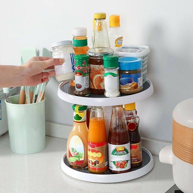 2 Tier Lazy Susan 360° Turntable, 10 inch, Adjustable Kitchen Spice Organizer Rack