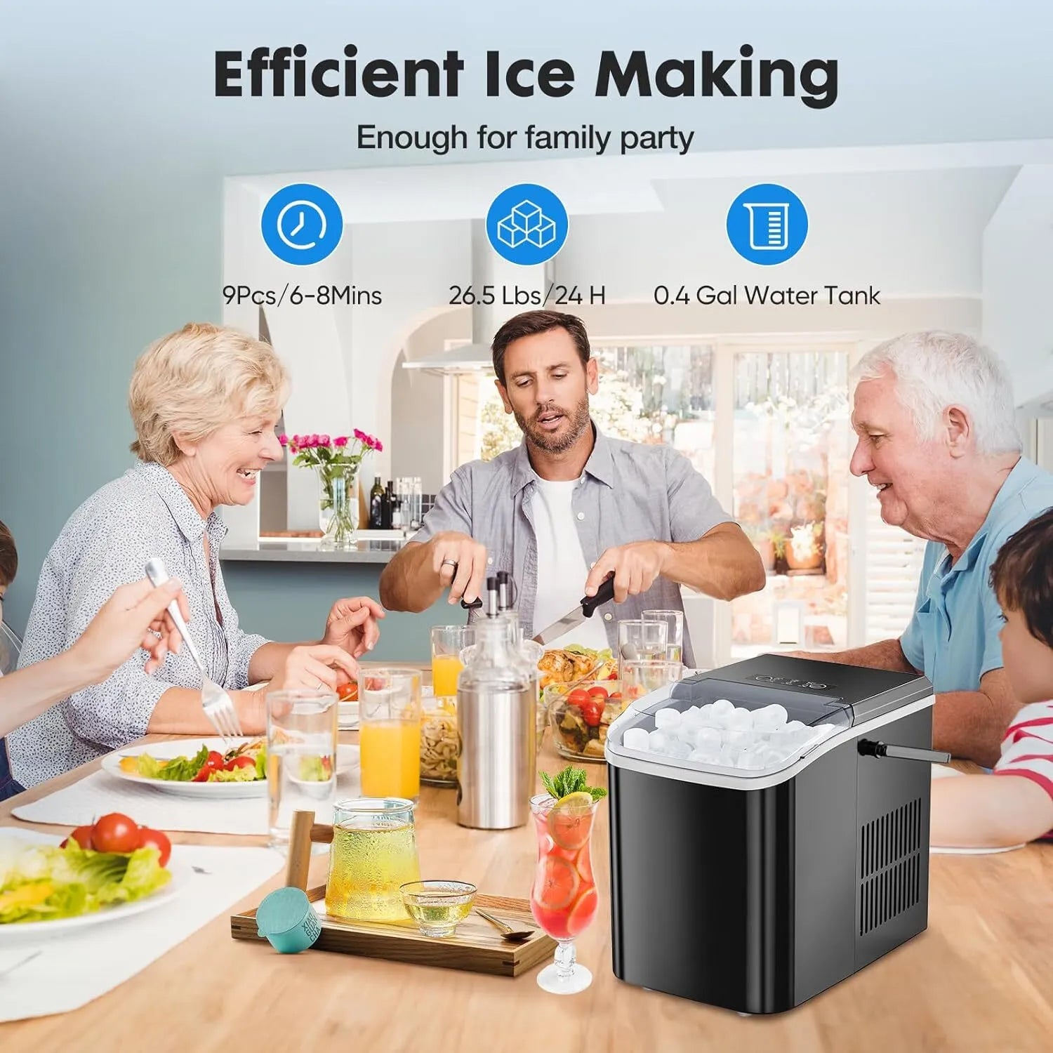 Portable Countertop Ice Maker – 26lbs/24Hrs Bullet Ice Machine with Scoop
