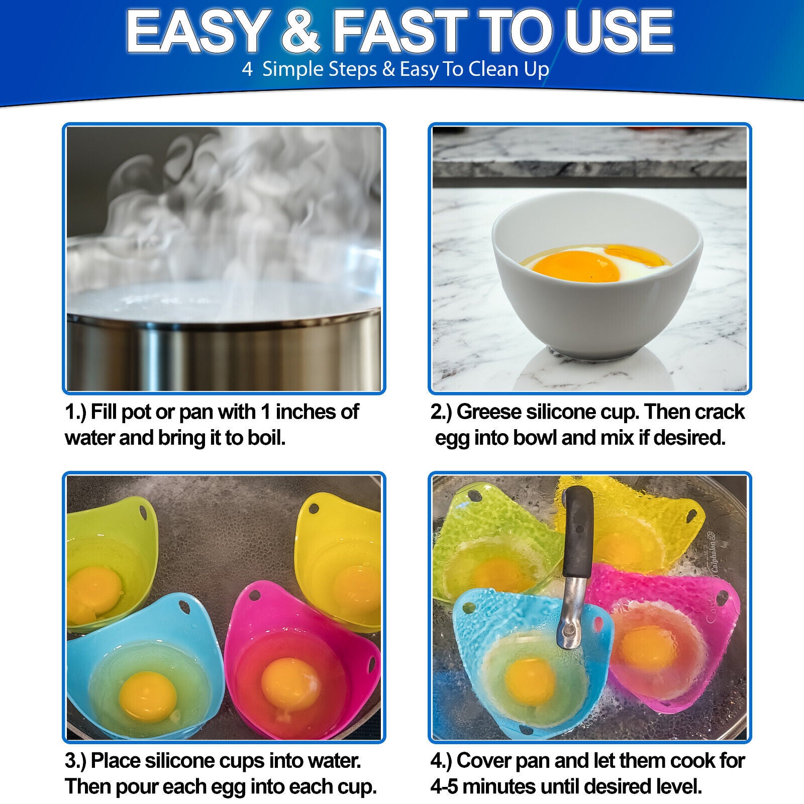 Silicone Egg Poacher Cups Set – Non Stick Microwave & Stovetop Egg Cooker for Perfect Poached Eggs