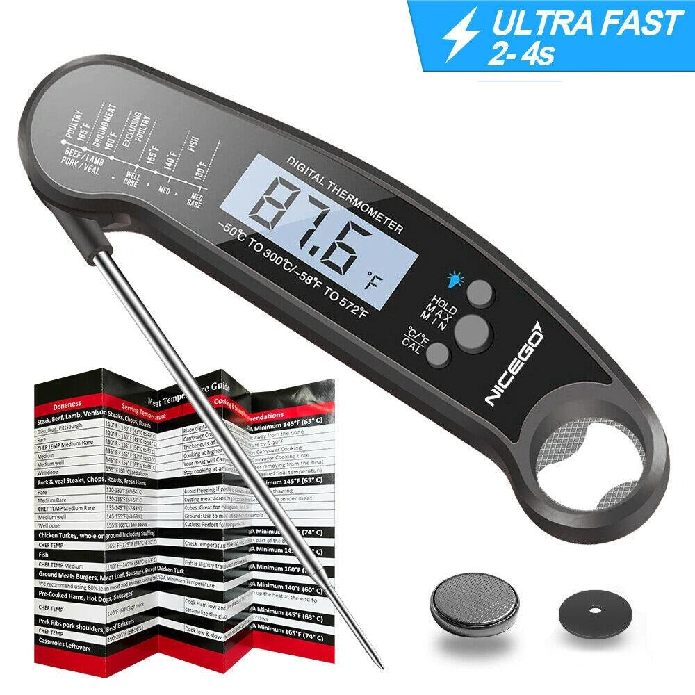 Instant Read Digital Meat Thermometer – Waterproof LCD BBQ, Grill & Cooking Food Thermometer