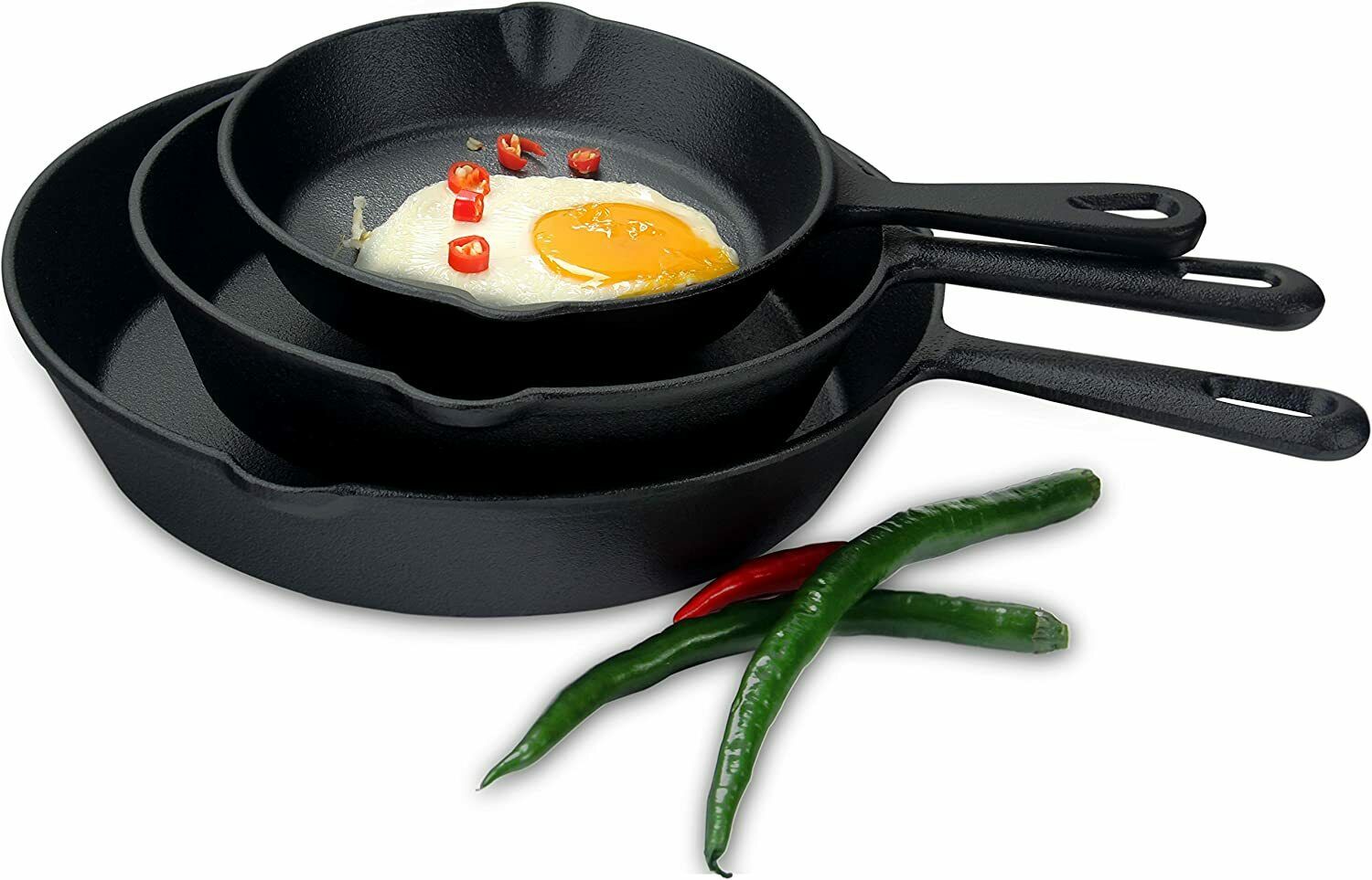 3-Piece Pre-Seasoned Cast Iron Skillet Set – 6”, 8” & 10” Frying Pans for Cooking