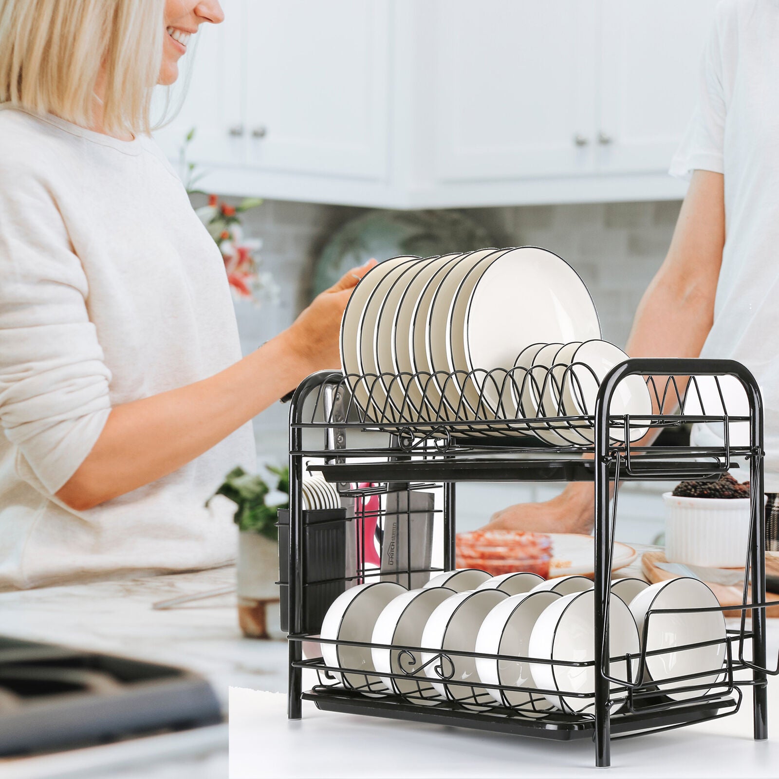 Steel 2 Tier Dish Drying Rack For Storage & Organizing