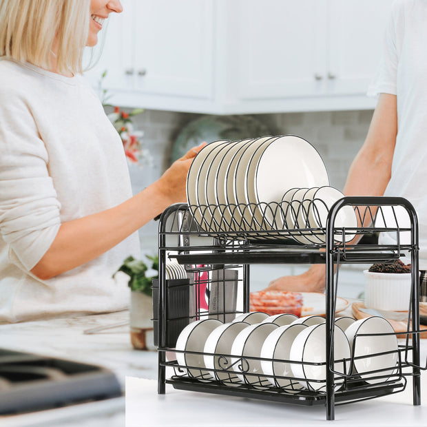 Steel 2 Tier Dish Drying Rack For Storage & Organizing
