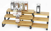 3Tier Expandable Spice Rack Step Shelf Bamboo Organizer for Kitchen Cabinet