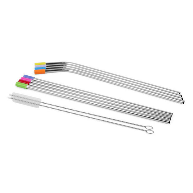 8 Pcs Stainless Steel Metal Drinking Reusable Straws + Cleaner Brush Kit