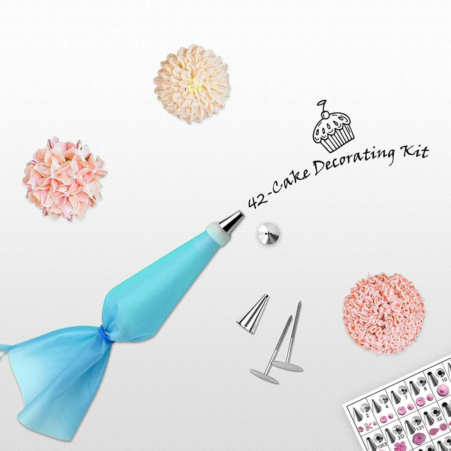 42-Piece Cake Decorating Kit – Stainless Steel Icing Piping Tips & Pastry Nozzles Set