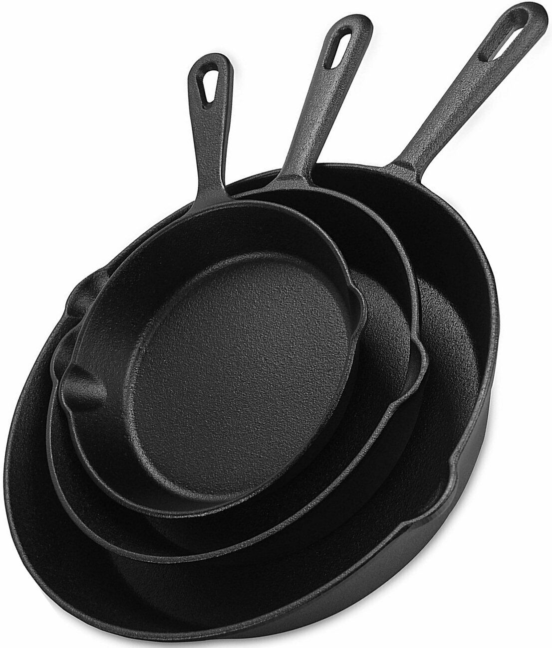 3-Piece Pre-Seasoned Cast Iron Skillet Set – 6”, 8” & 10” Frying Pans for Cooking