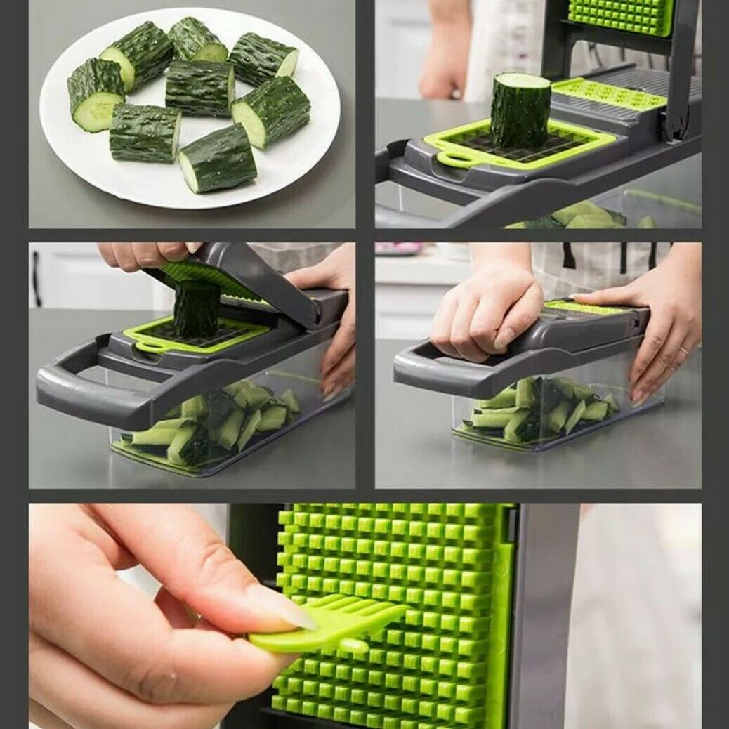 15-In-1 Vegetable Fruit Chopper, Cutter, Veggie Dicer Slicer 15-in-1 Vegetable Chopper & Mandoline Slicer – Onion Dicer Cutter with Container Container