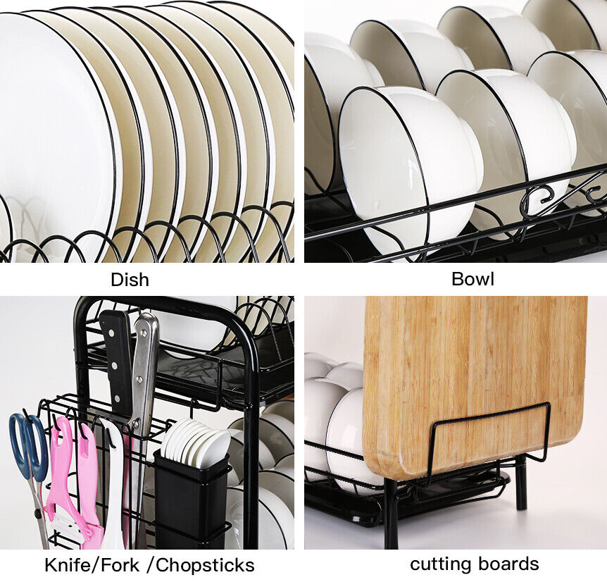 Steel 2 Tier Dish Drying Rack For Storage & Organizing