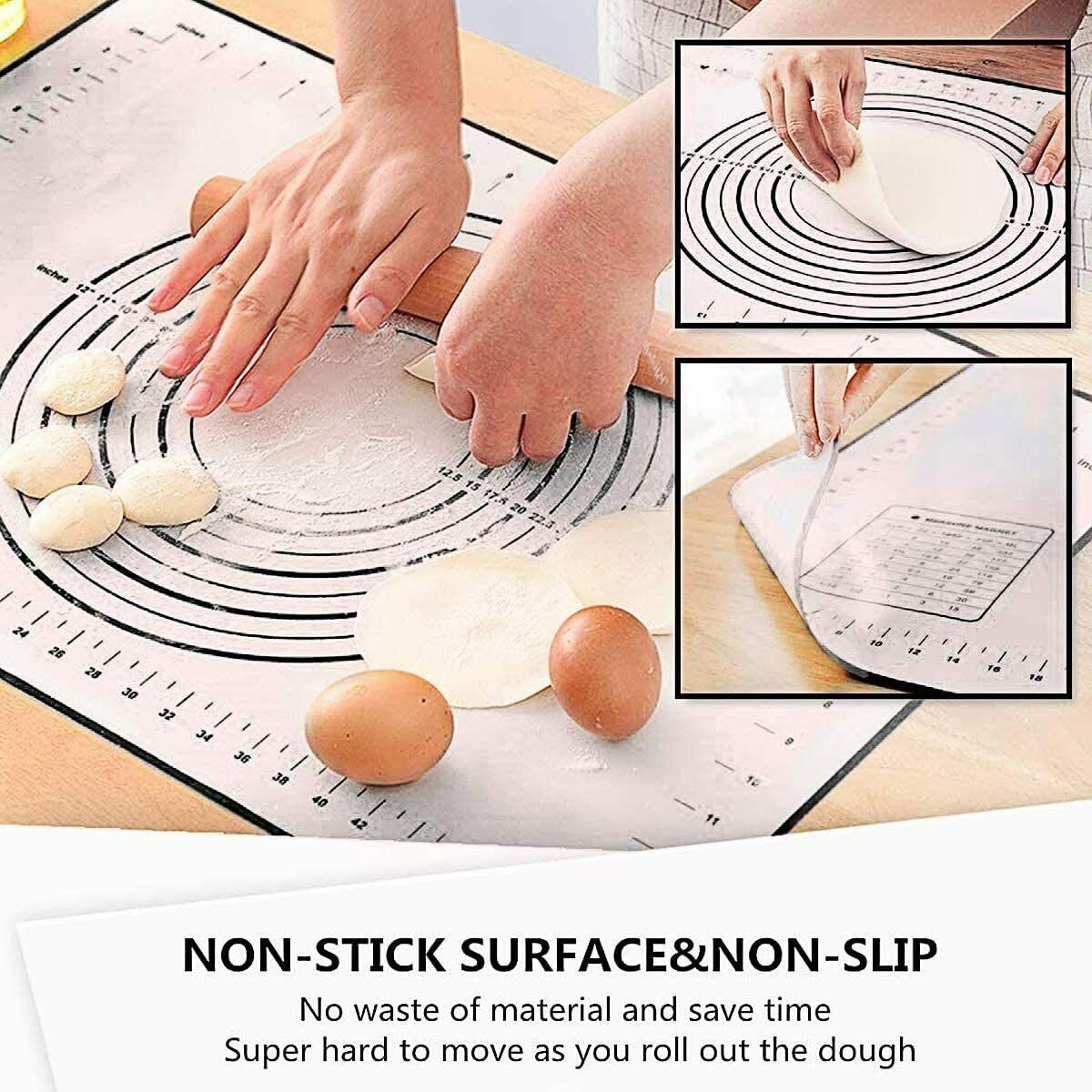 2-Pack Silicone Pastry Baking Mats – Non Slip Nonstick Dough Rolling Mats with Measurements
