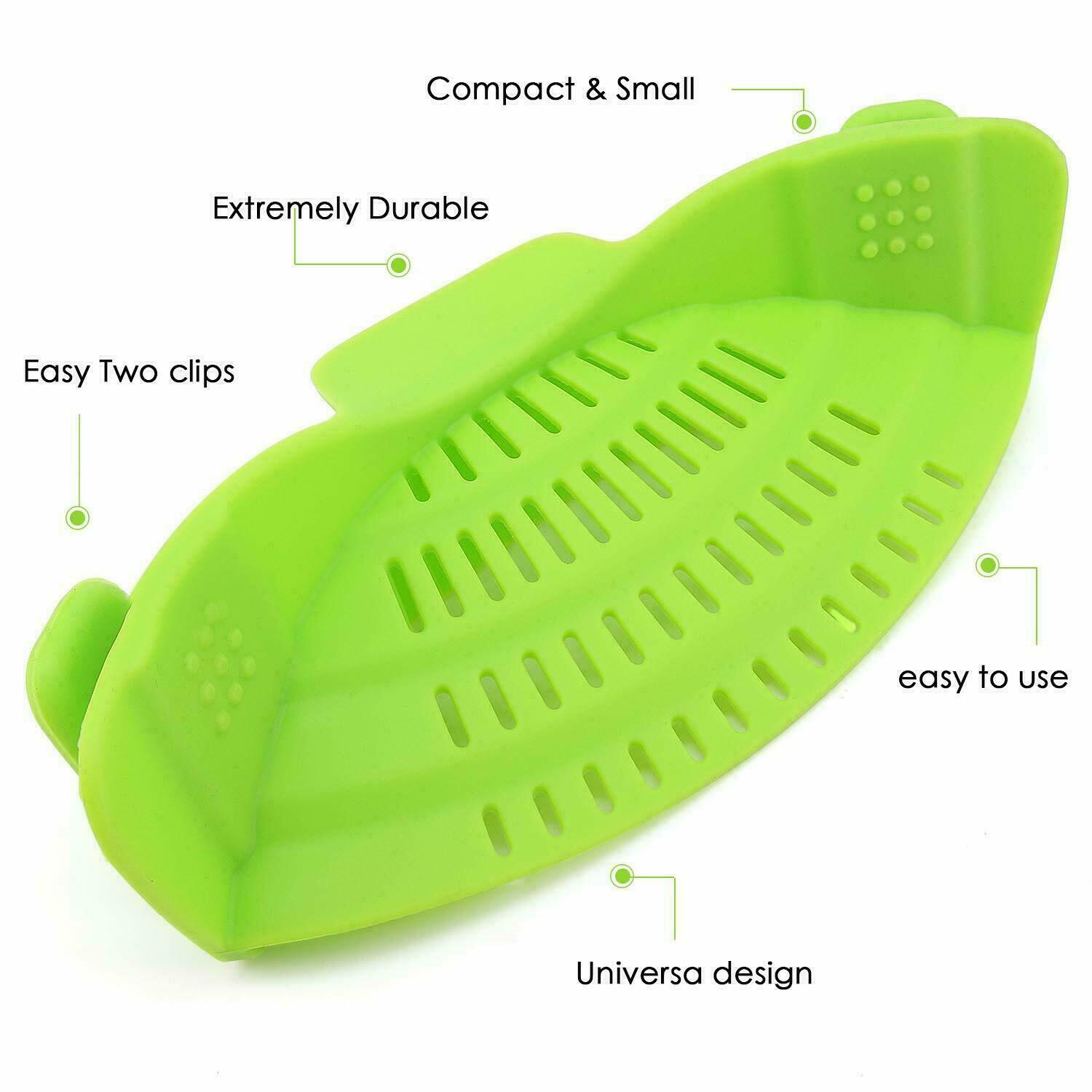 Snap on Strainer, Hands Free, Heat Resistant Silicone Colander