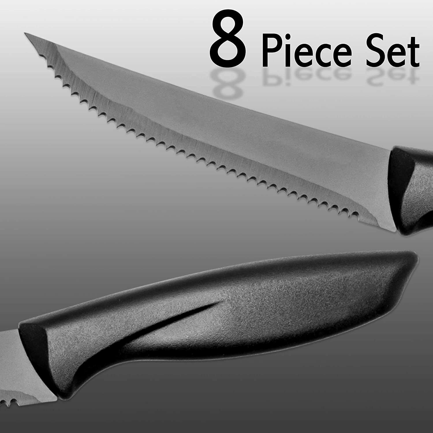 8-Piece Serrated Steak Knife Set – Professional Stainless Steel Sharp Dinner Knives