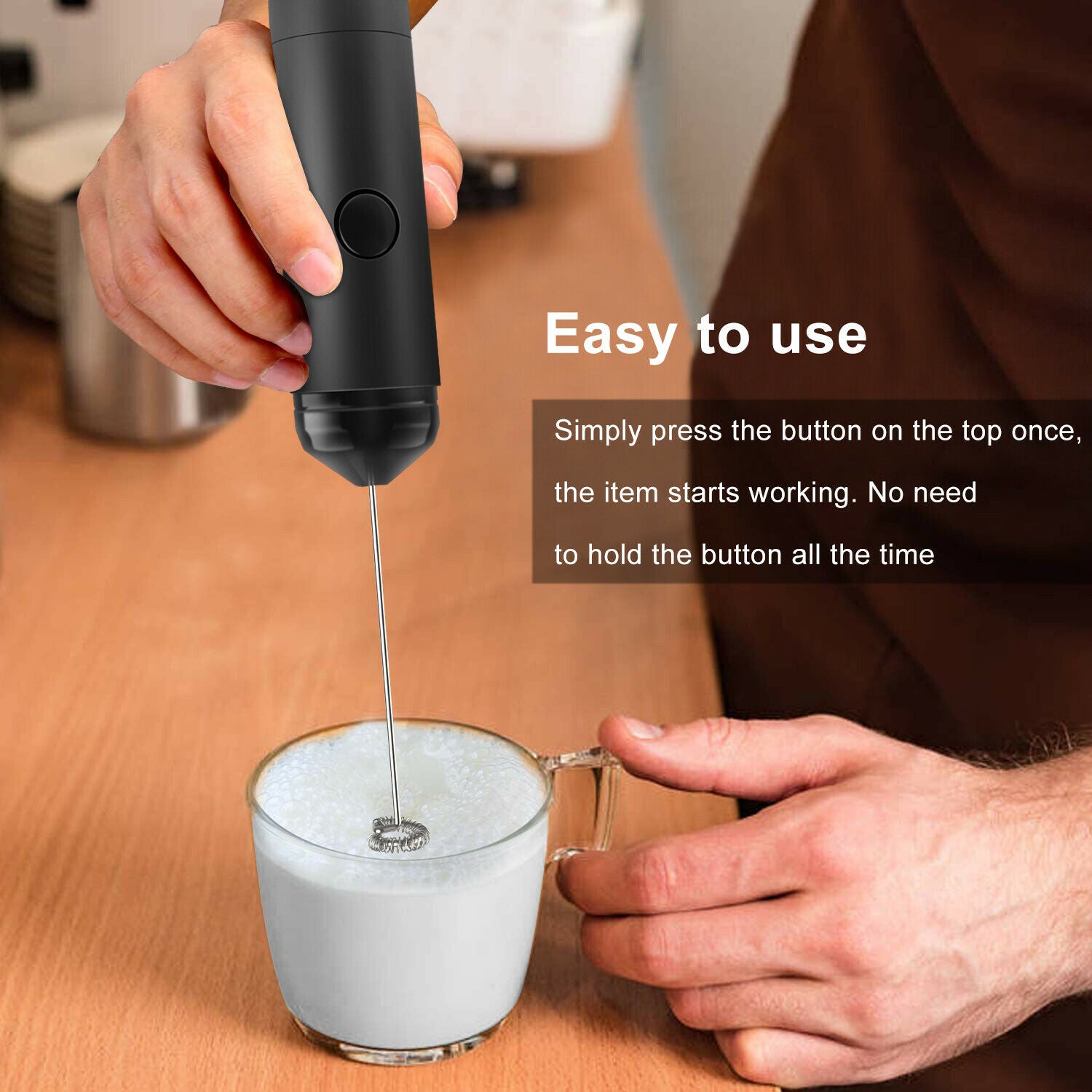 USB Rechargeable Milk Frother Wand – 3-Speed Handheld Coffee Foam Maker & Egg Beater