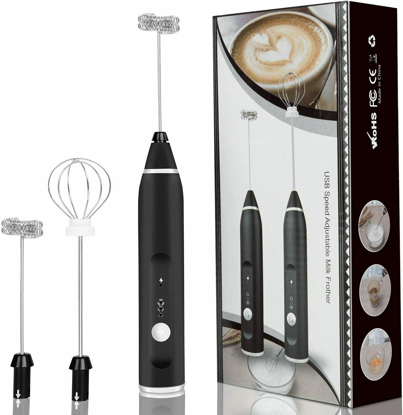 3 Pc Handheld Electric Milk Frother and Egg Beater, USB Charged