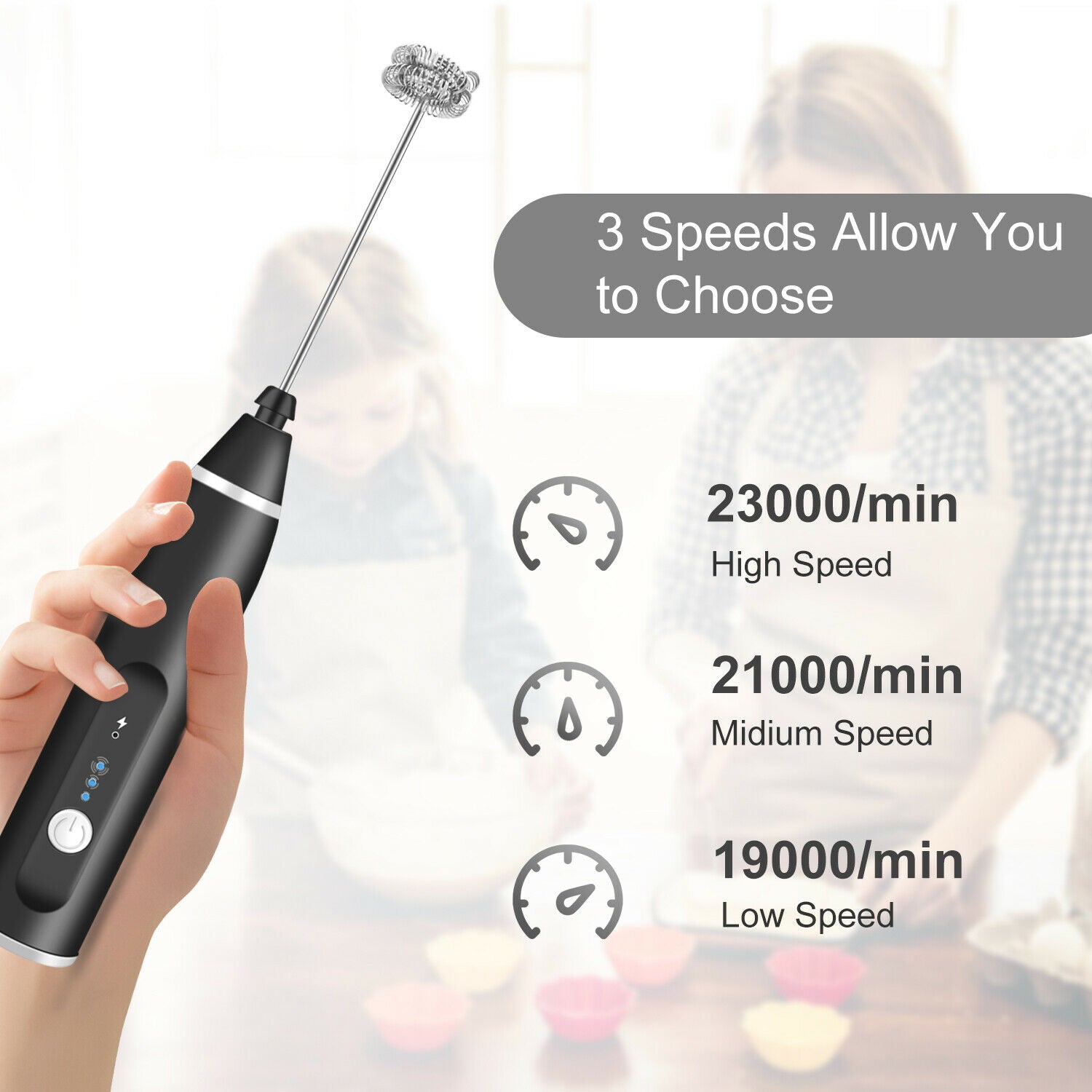 USB Rechargeable Milk Frother Wand – 3-Speed Handheld Coffee Foam Maker & Egg Beater