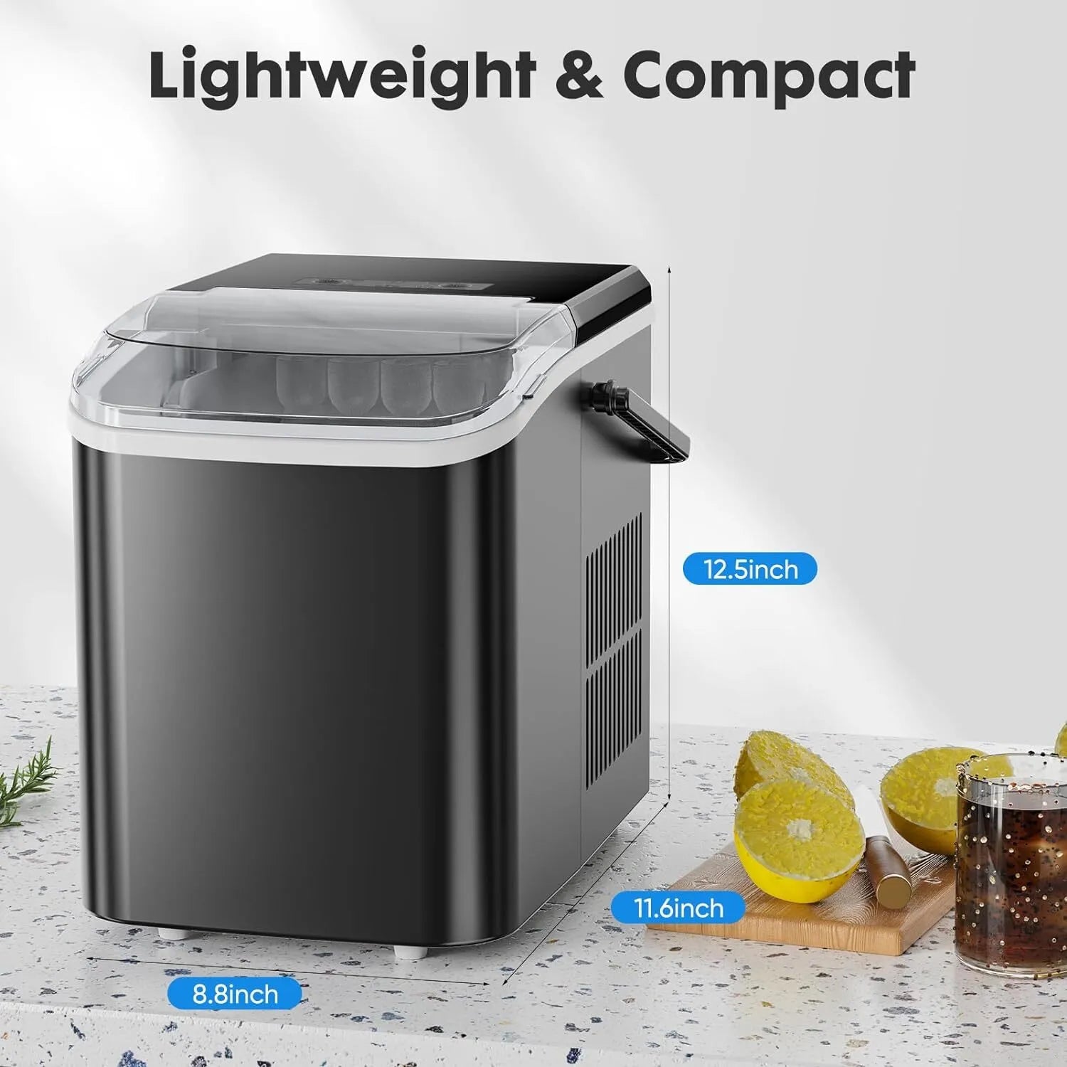 Portable Countertop Ice Maker – 26lbs/24Hrs Bullet Ice Machine with Scoop