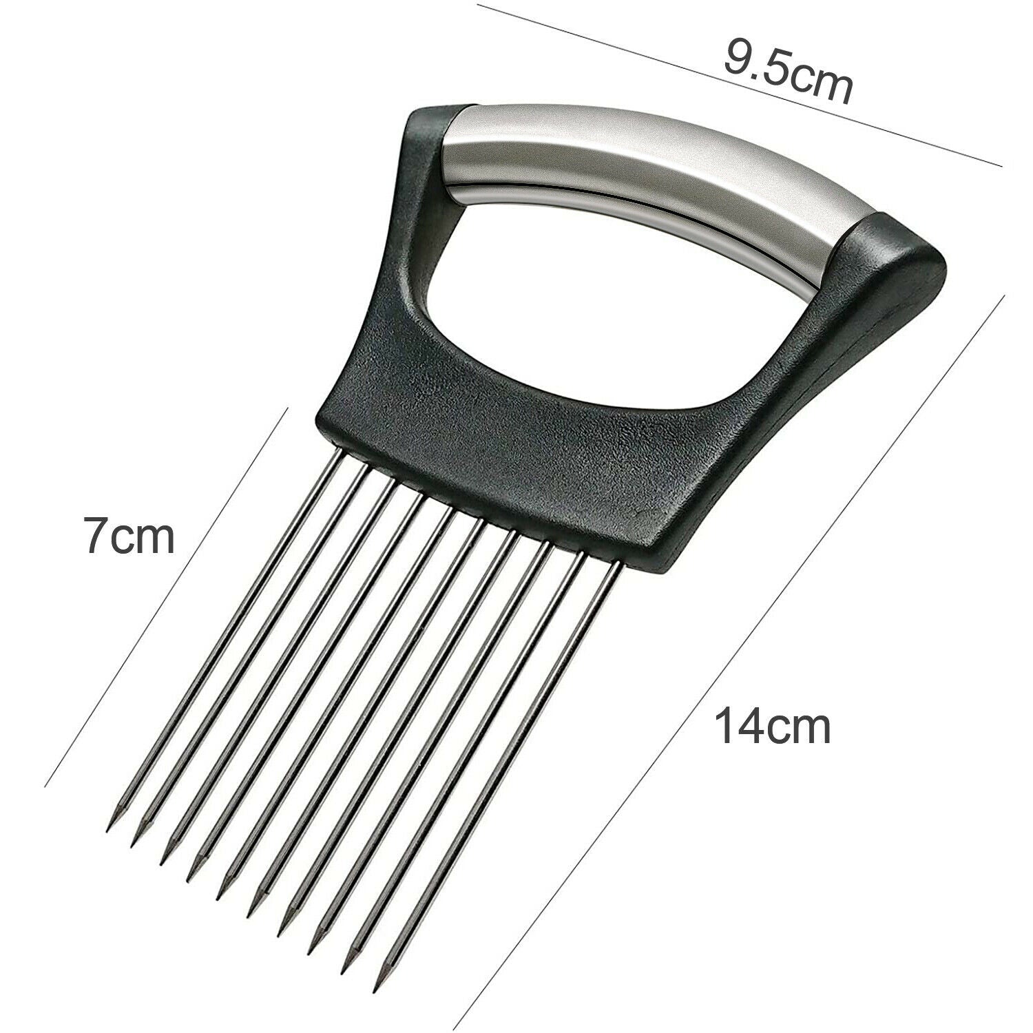 Stainless Steel Onion Holder & Vegetable Slicer – Non Slip Tomato Cutter Food Slicing Assistant