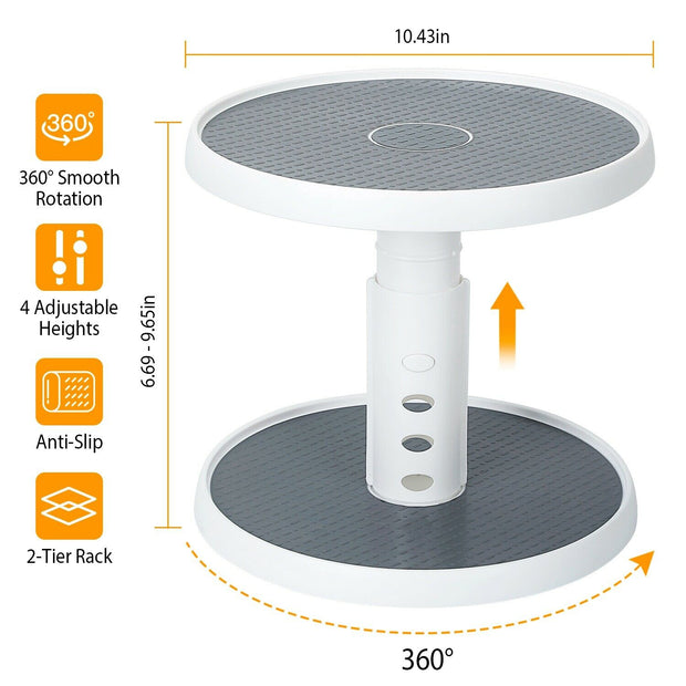 2 Tier Lazy Susan 360° Turntable, 10 inch, Adjustable Kitchen Spice Organizer Rack