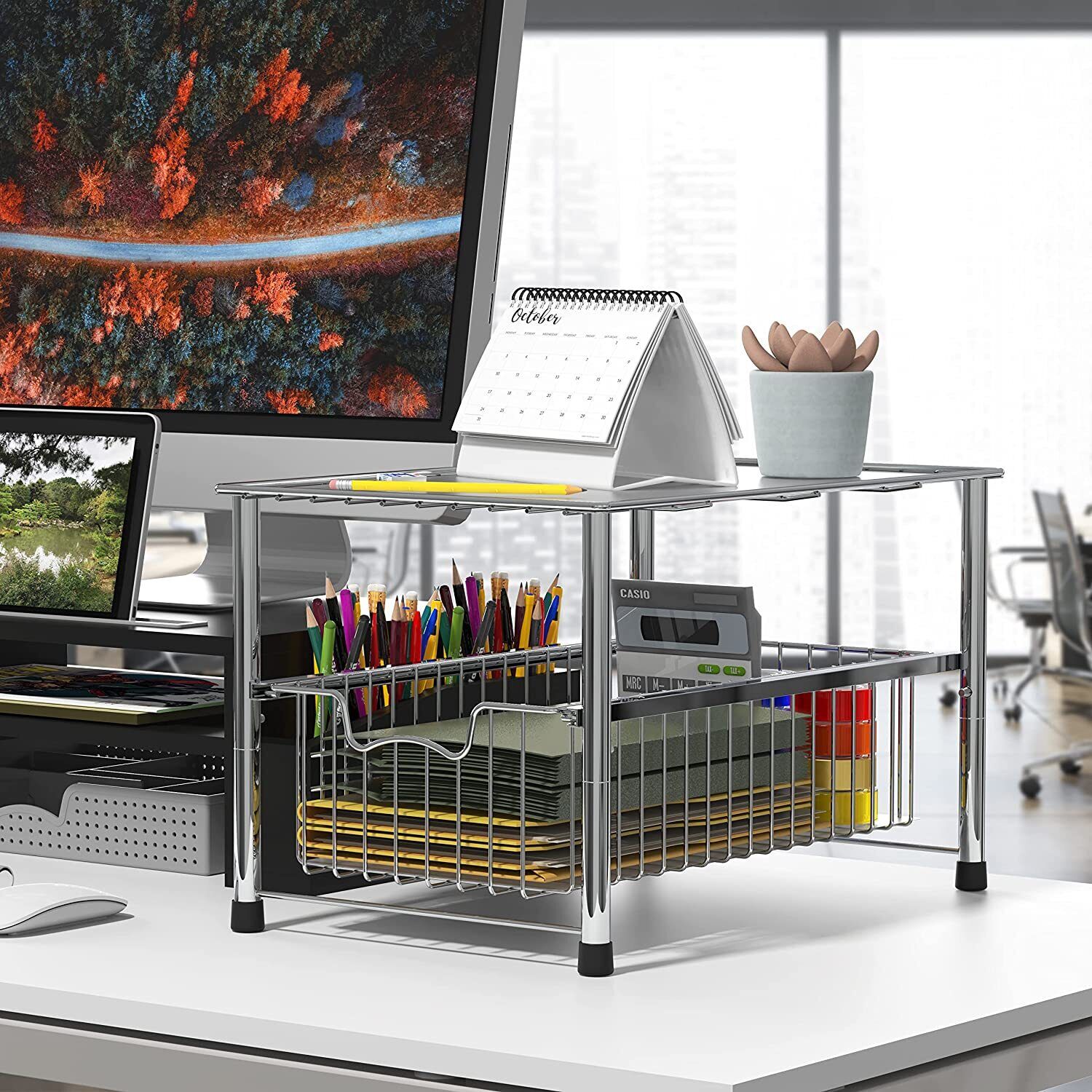 Stackable 2 Tier Sliding Basket Organizer Drawers