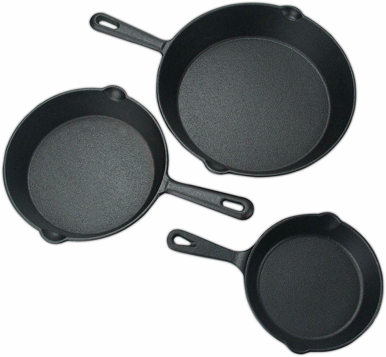 3-Piece Pre-Seasoned Cast Iron Skillet Set – 6”, 8” & 10” Frying Pans for Cooking