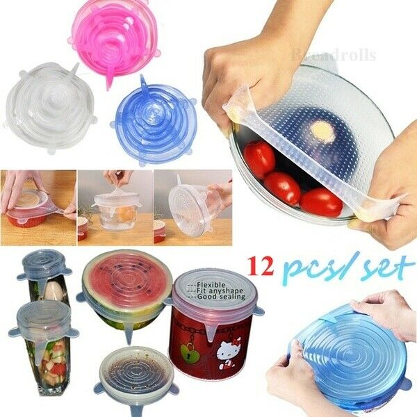 12 Pcs Silicone Stretch Reusable Sealed Food Storage Wraps