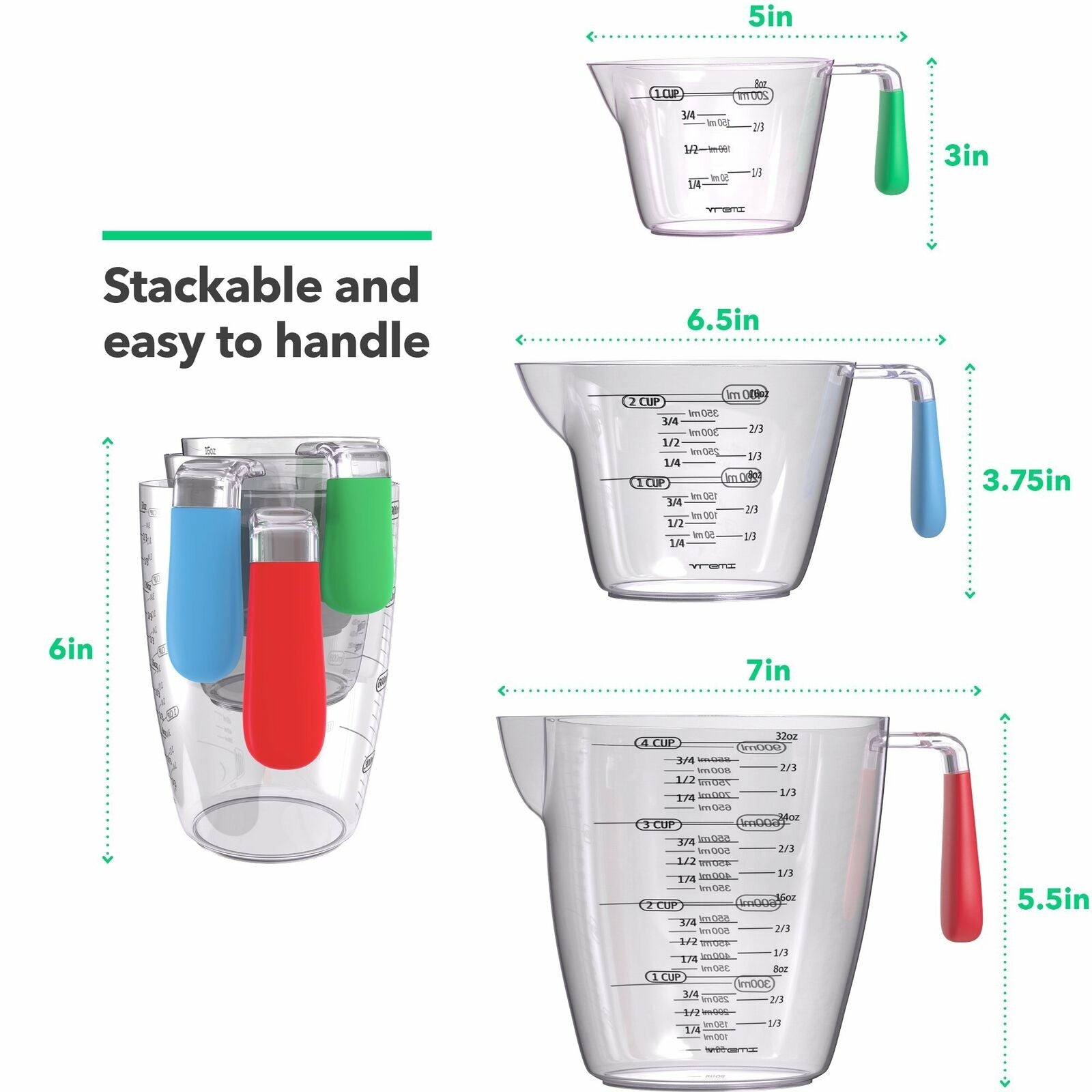 3 Piece Plastic Measuring Cups Set
