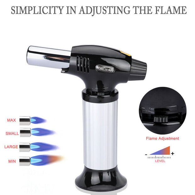 Refillable Butane Kitchen Torch Lighter, Fit All Butane Tanks Blow Torch with Safety Lock and Adjustable Flame for Desserts.