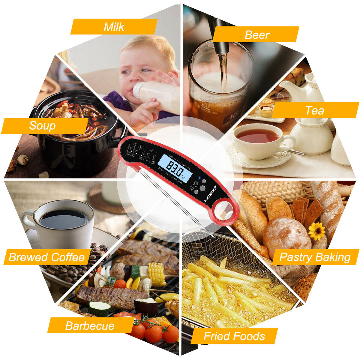 Instant Read Digital Meat Thermometer – Waterproof LCD BBQ, Grill & Cooking Food Thermometer