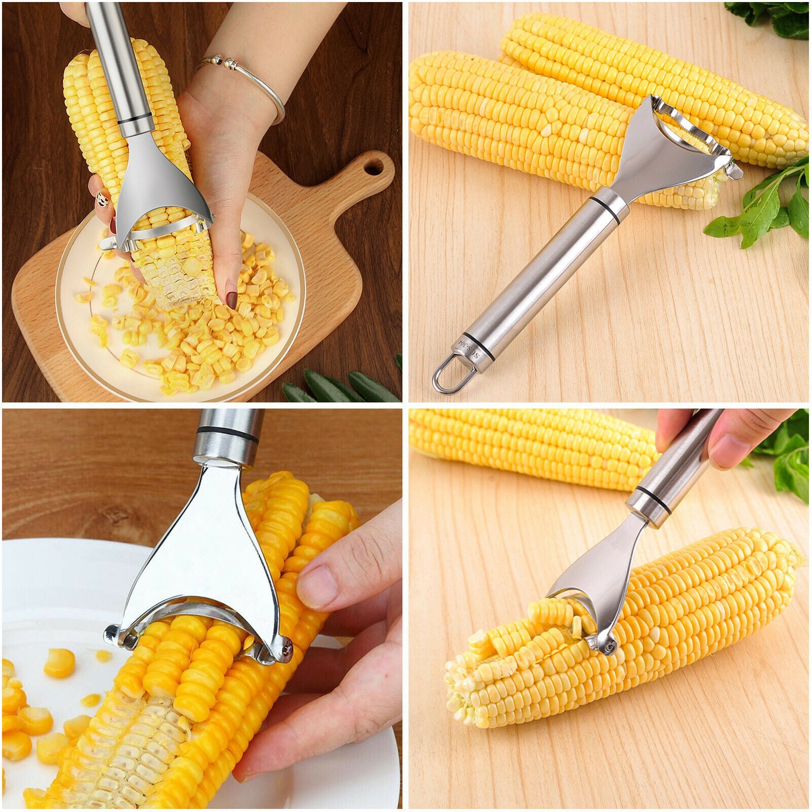 Stainless Steel Corn Peeler & Cob Stripper – One-Step Corn Kernel Cutter Remover Tool