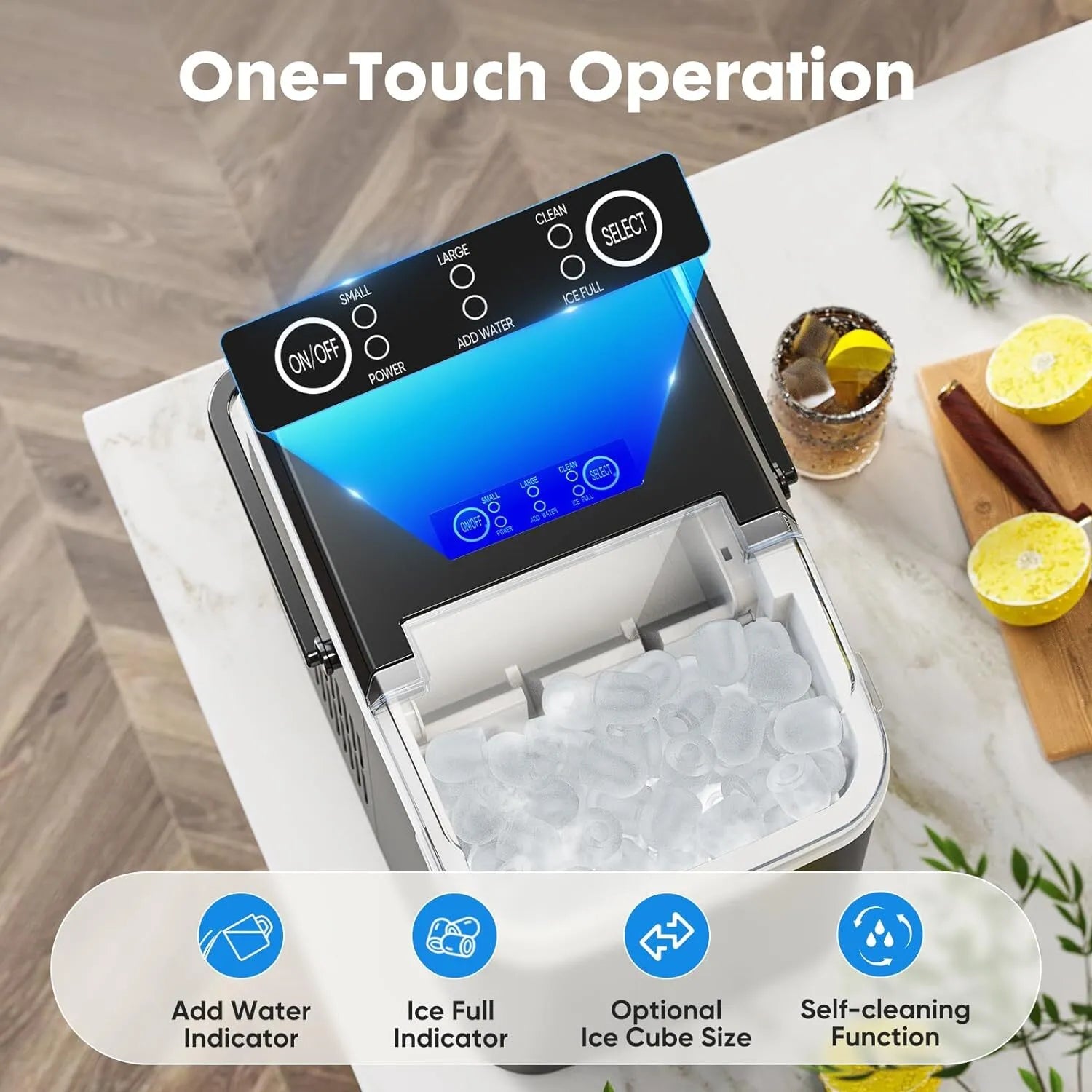 Portable Countertop Ice Maker – 26lbs/24Hrs Bullet Ice Machine with Scoop