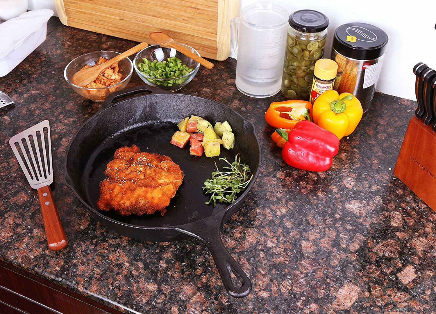 3-Piece Pre-Seasoned Cast Iron Skillet Set – 6”, 8” & 10” Frying Pans for Cooking