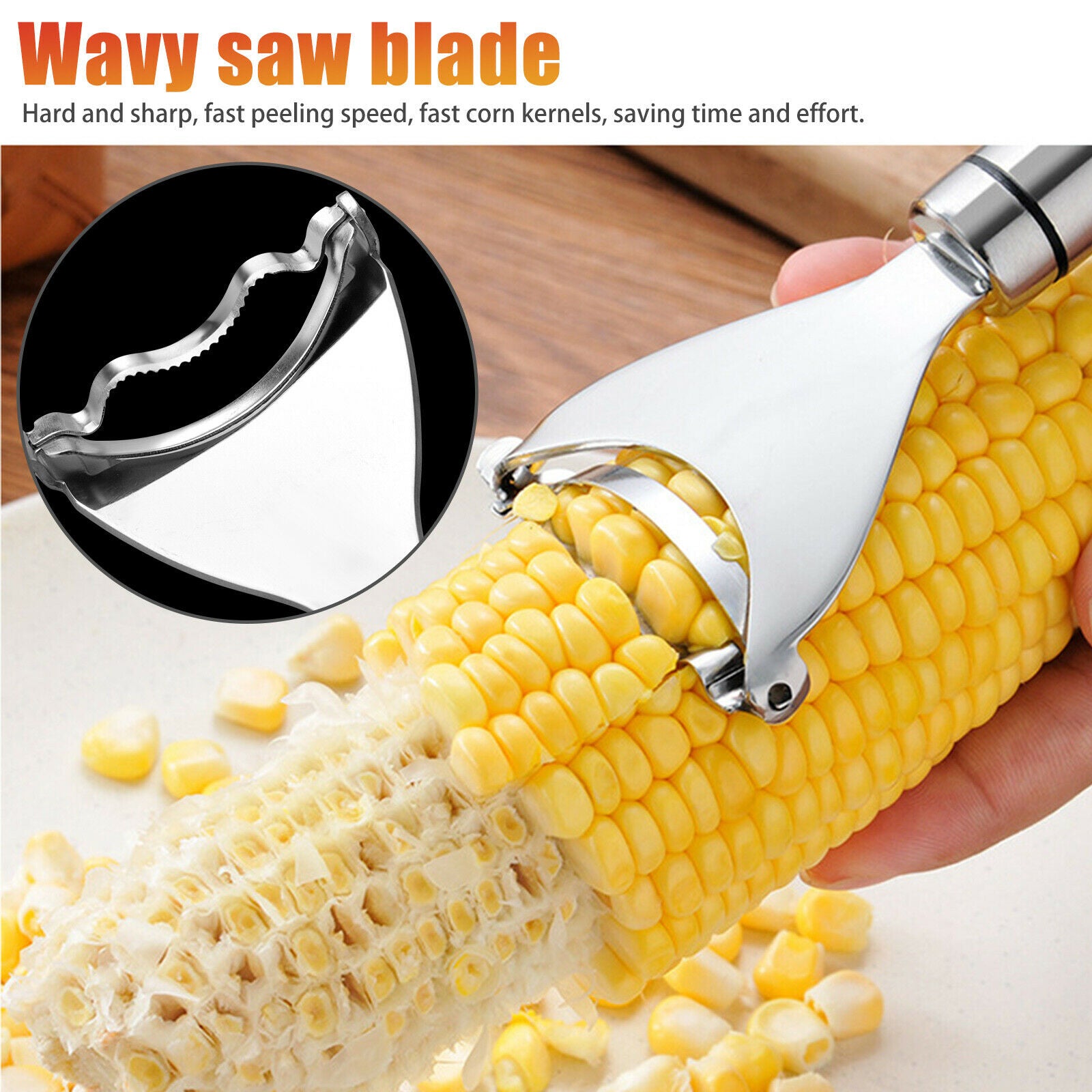 Stainless Steel Corn Peeler & Cob Stripper – One-Step Corn Kernel Cutter Remover Tool