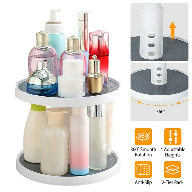 2 Tier Lazy Susan 360° Turntable, 10 inch, Adjustable Kitchen Spice Organizer Rack