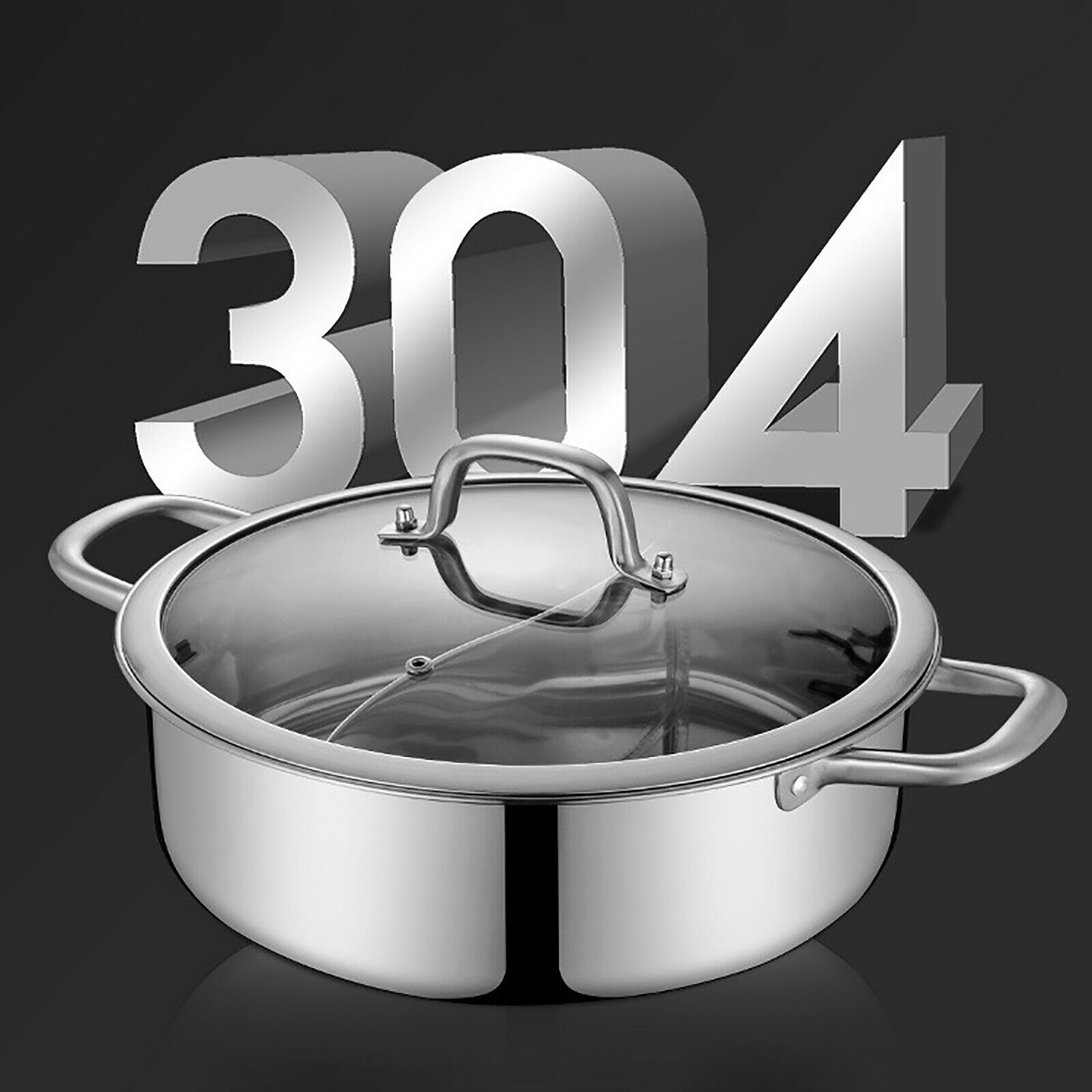 Stainless Steel Shabu Shabu Hot Pot with Divider, Lid & Ladles