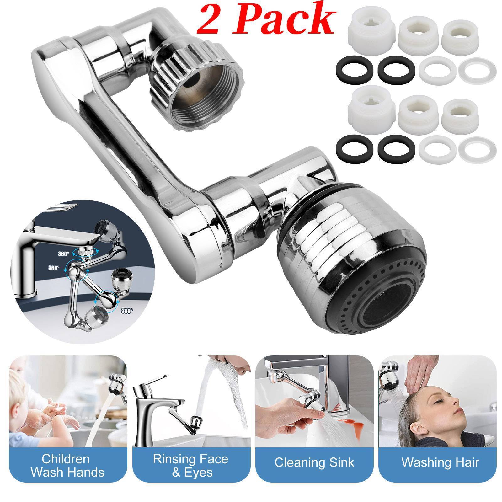 2-Pack 1080° Swivel Faucet Aerator – Universal Rotating Sink Sprayer Attachment