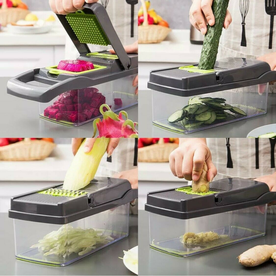 15-In-1 Vegetable Fruit Chopper, Cutter, Veggie Dicer Slicer 15-in-1 Vegetable Chopper & Mandoline Slicer – Onion Dicer Cutter with Container Container