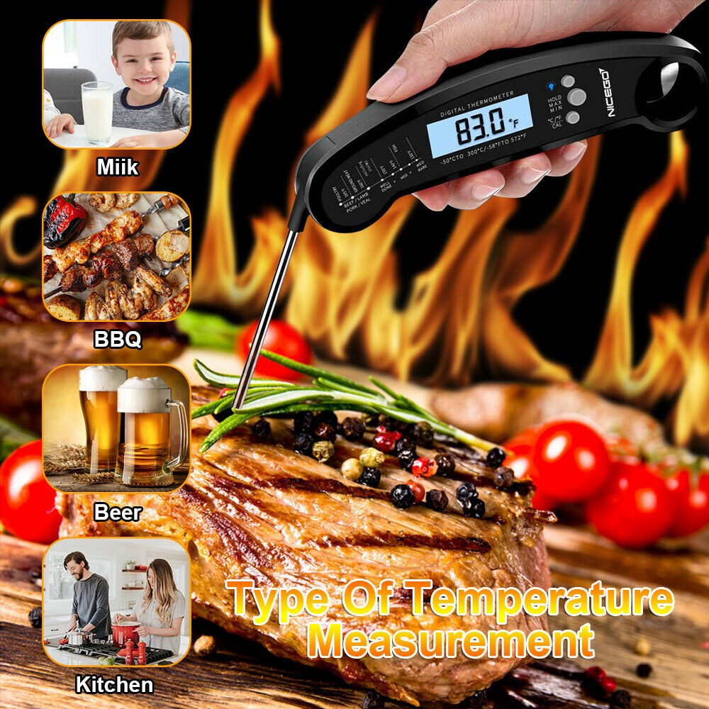 Instant Read Digital Meat Thermometer – Waterproof LCD BBQ, Grill & Cooking Food Thermometer
