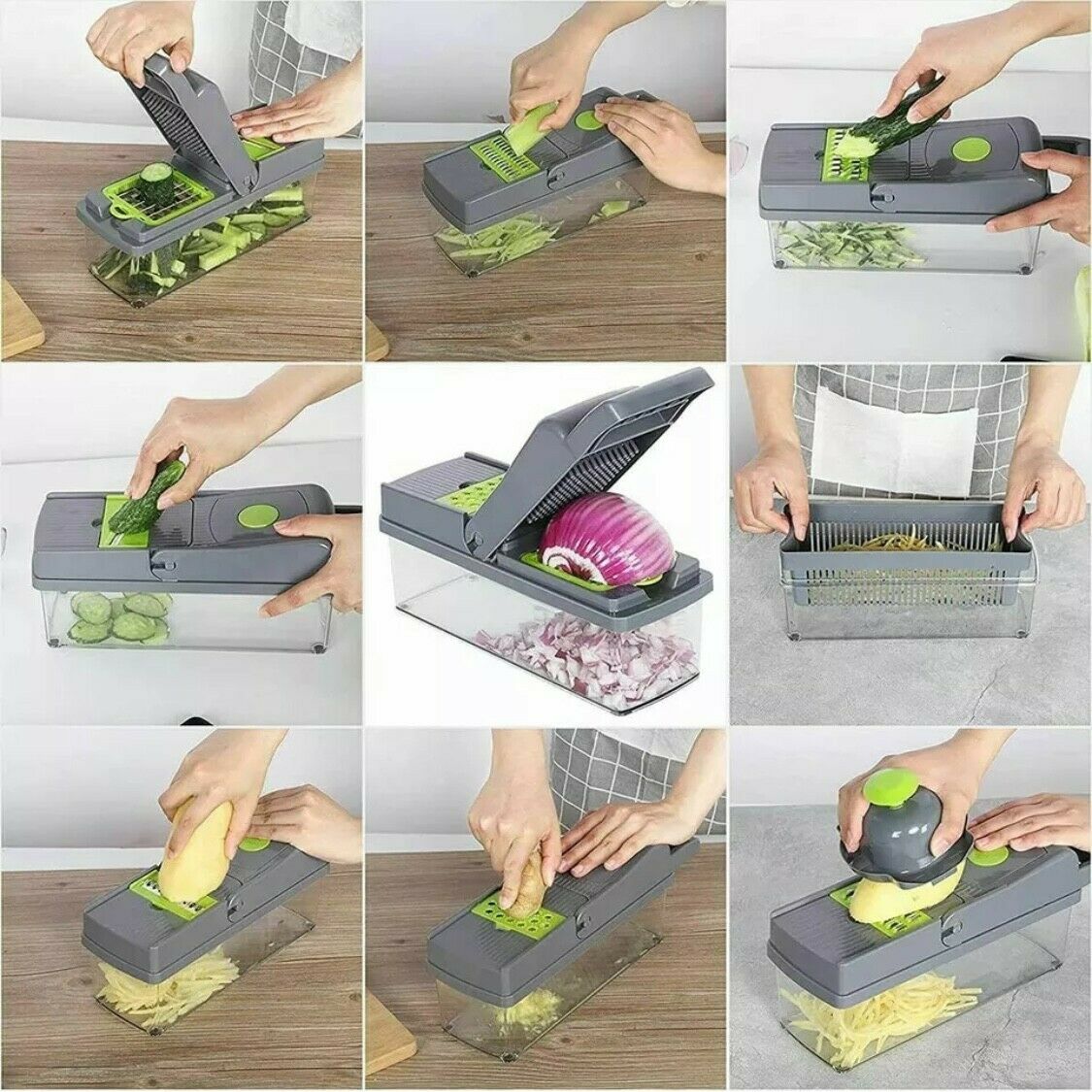 15-In-1 Vegetable Fruit Chopper, Cutter, Veggie Dicer Slicer 15-in-1 Vegetable Chopper & Mandoline Slicer – Onion Dicer Cutter with Container Container
