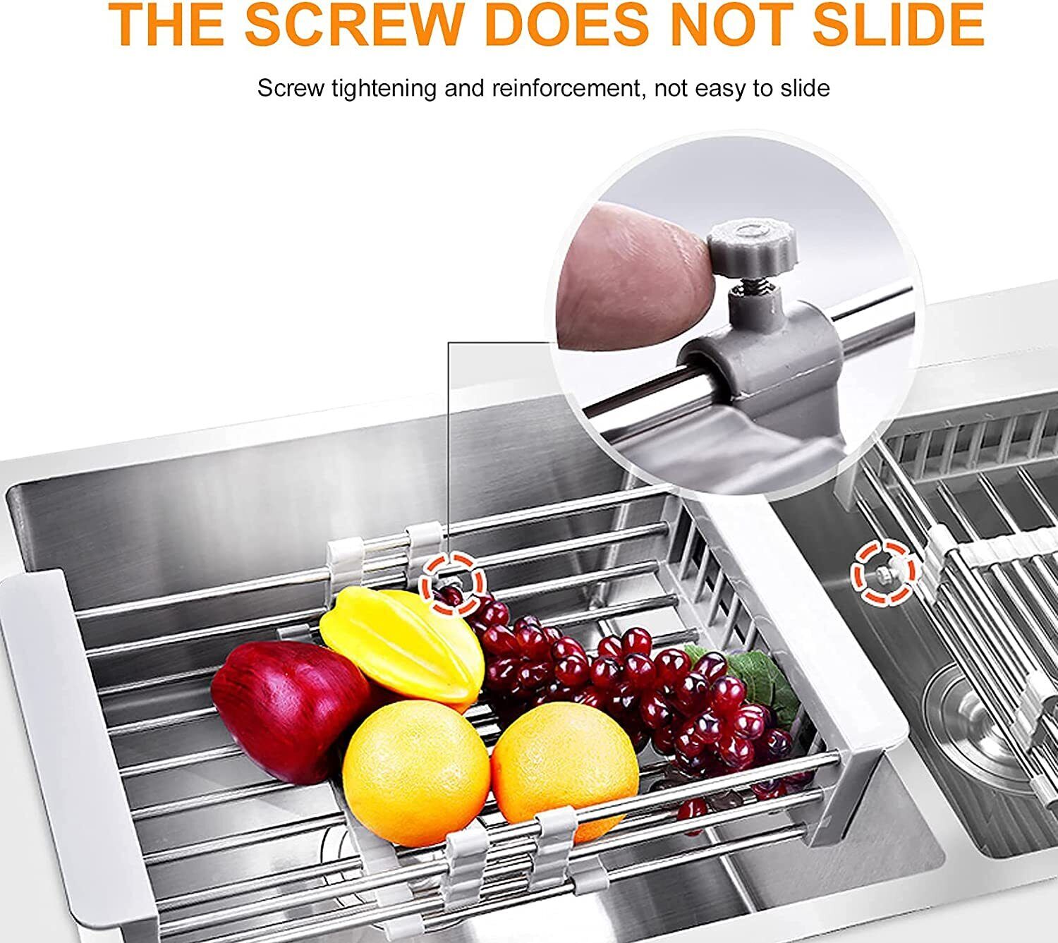 Adjustable Over Sink Dish Drying Rack – Stainless Steel Expandable Drain Basket