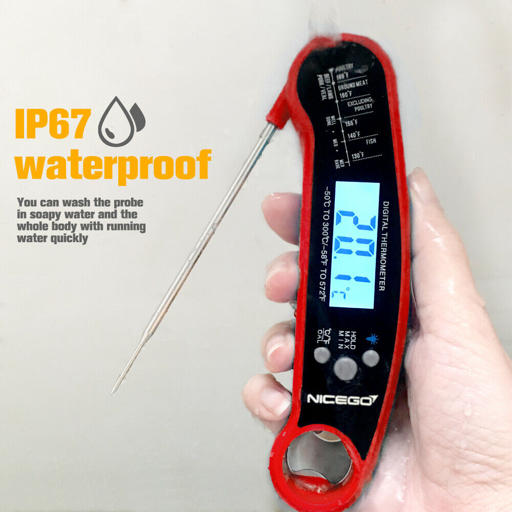 Instant Read Digital Meat Thermometer – Waterproof LCD BBQ, Grill & Cooking Food Thermometer