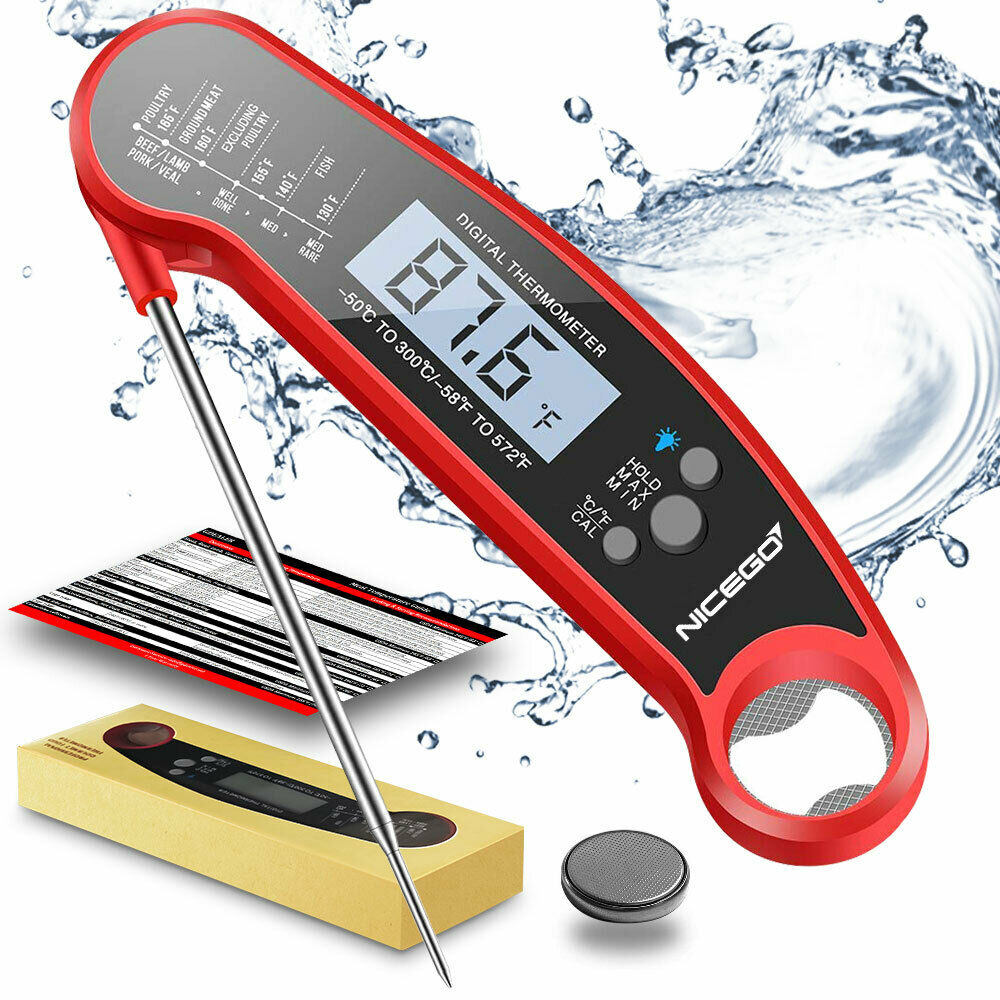 Instant Read Digital Meat Thermometer – Waterproof LCD BBQ, Grill & Cooking Food Thermometer