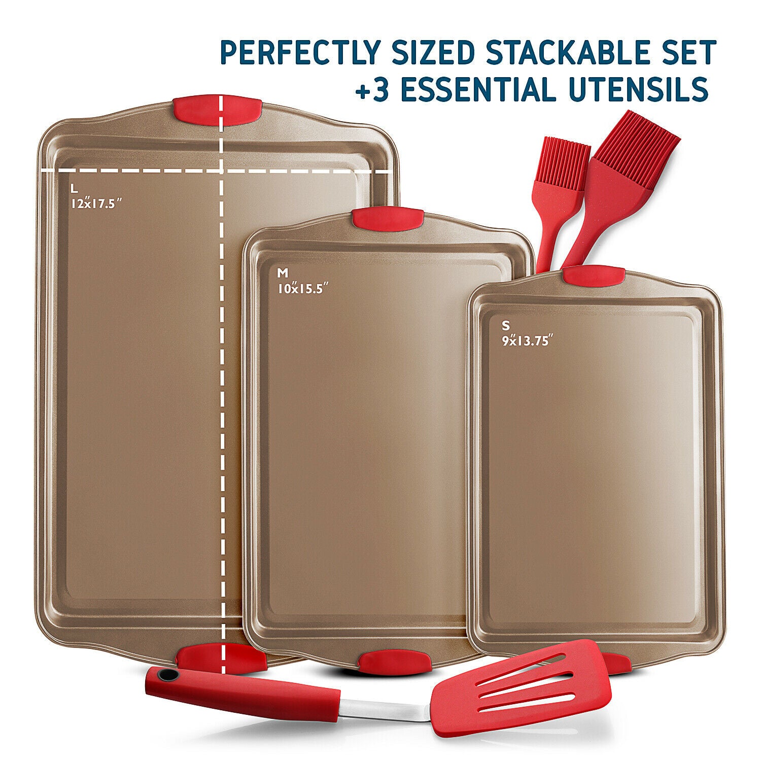 6-Piece Nonstick Baking Sheet Pan Set – Cookie Sheets with Silicone Brushes & Spatula