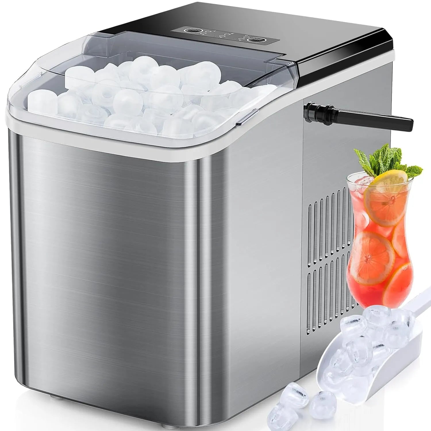 Portable Countertop Ice Maker – 26lbs/24Hrs Bullet Ice Machine with Scoop