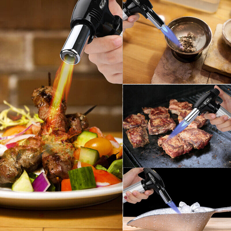 Refillable Butane Kitchen Torch Lighter, Fit All Butane Tanks Blow Torch with Safety Lock and Adjustable Flame for Desserts.