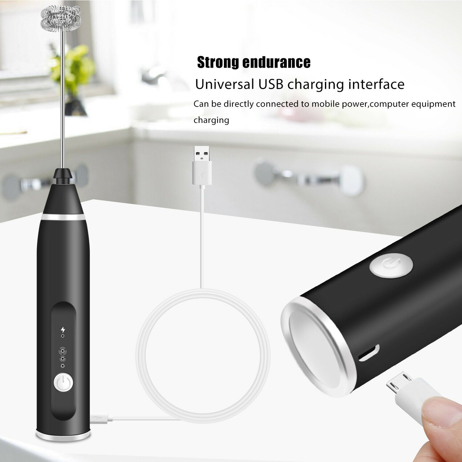 USB Rechargeable Milk Frother Wand – 3-Speed Handheld Coffee Foam Maker & Egg Beater