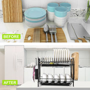 Steel 2 Tier Dish Drying Rack For Storage & Organizing