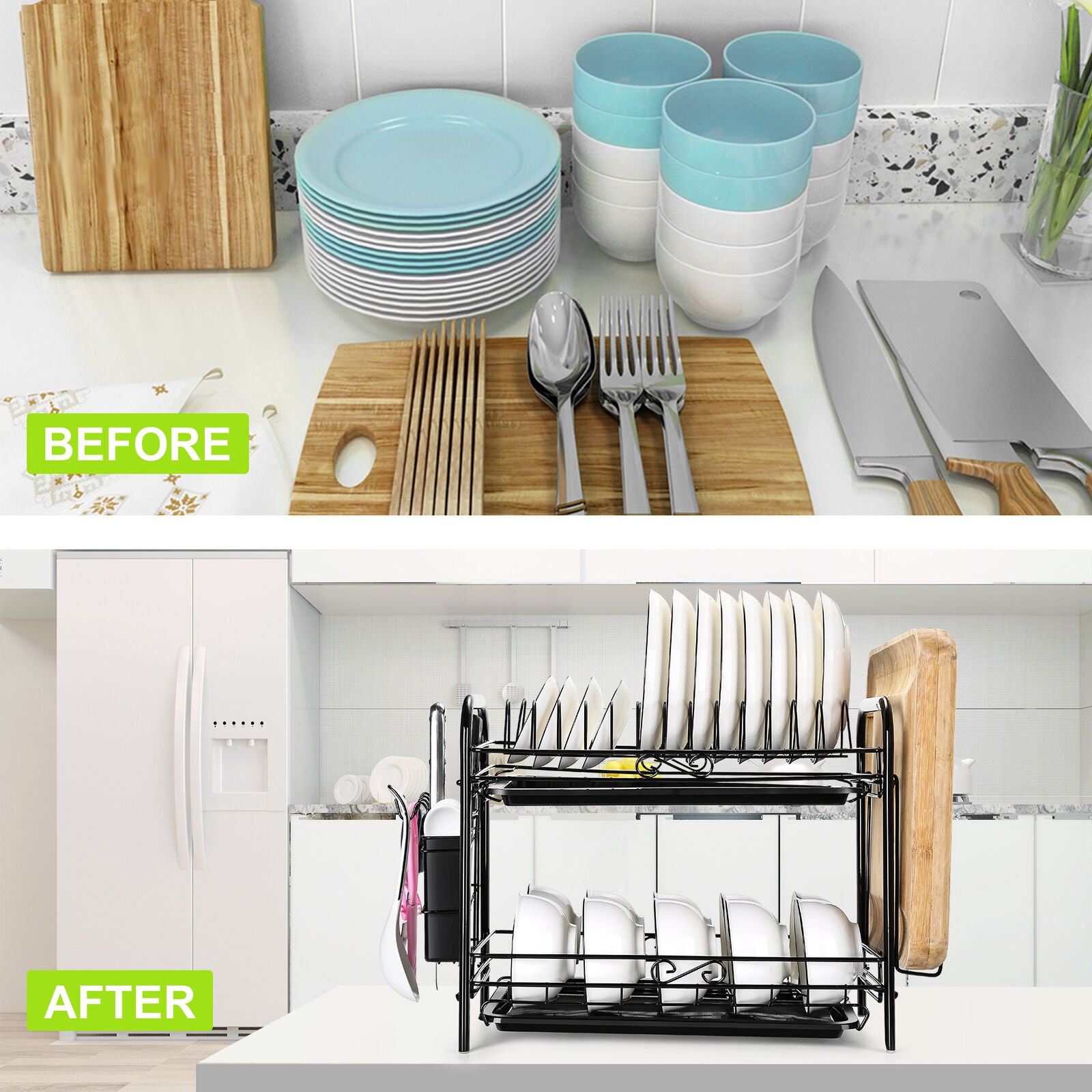 Steel 2 Tier Dish Drying Rack For Storage & Organizing