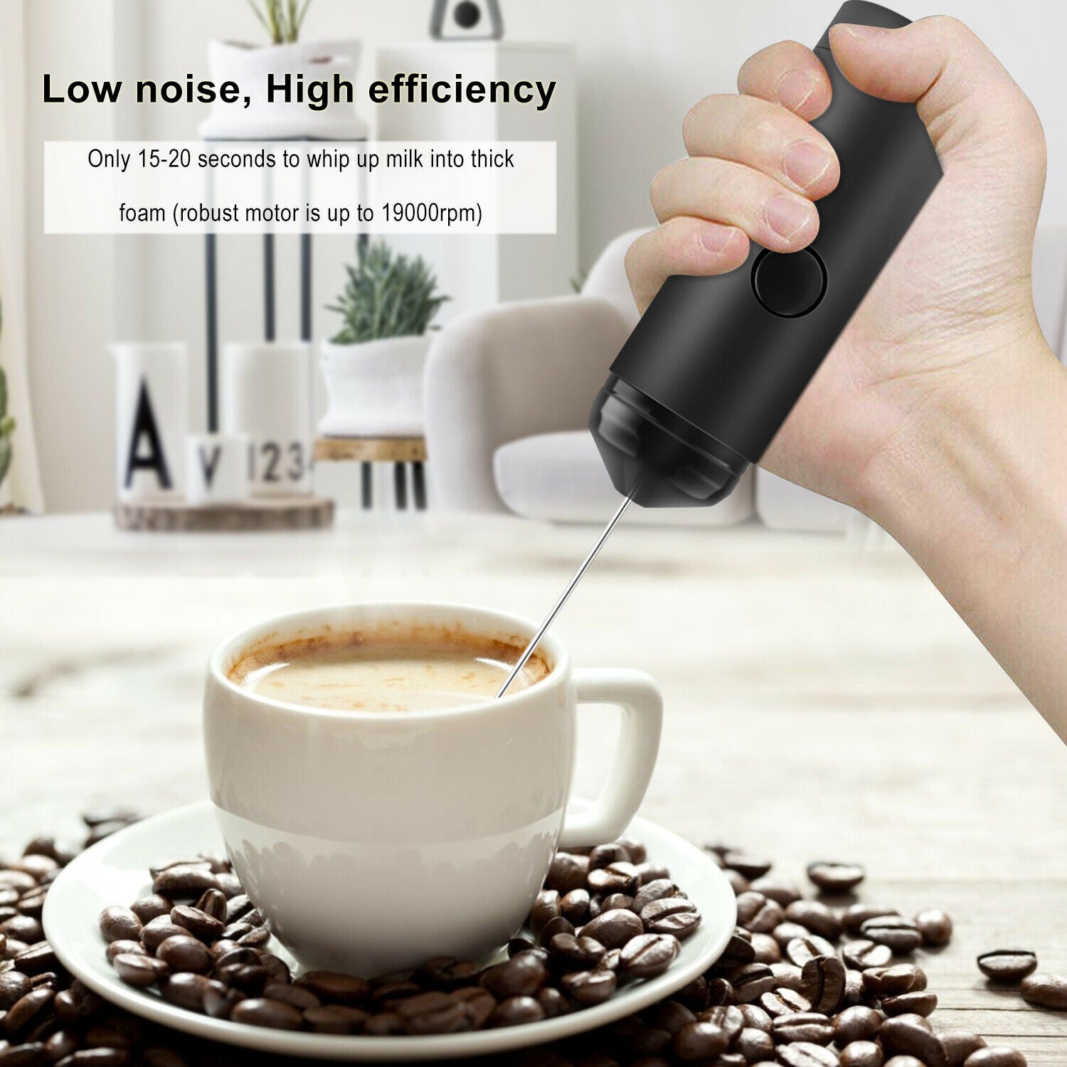 USB Rechargeable Milk Frother Wand – 3-Speed Handheld Coffee Foam Maker & Egg Beater